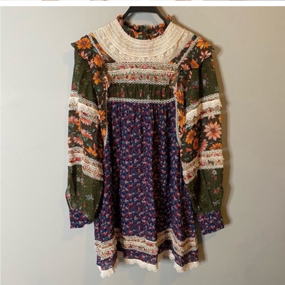 FARM Rio Floral Patchwork Mini Dress